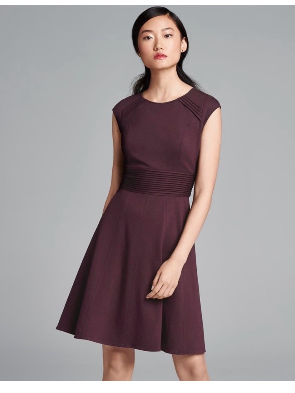 Eliza J Plum Delfine Ponte Cap-Sleeve Fit-and-Flare Dress